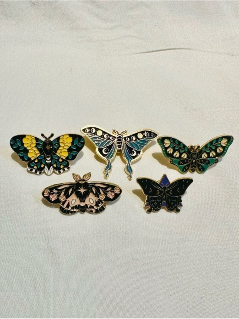 Celestial Butterfly & Moth Enamel Pin Bundle Moon Phase Aesthetic Pins Set of 5